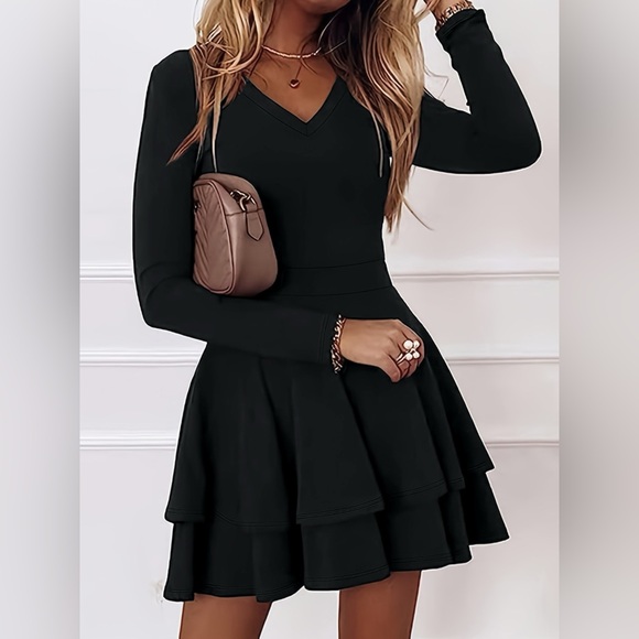 V-Neck Layered Ruffle Mini Dress - Picture 15 of 16